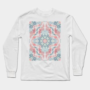 Vintage Fancy - a Pattern in Pale Blue, Navy & Deep Rose Long Sleeve T-Shirt